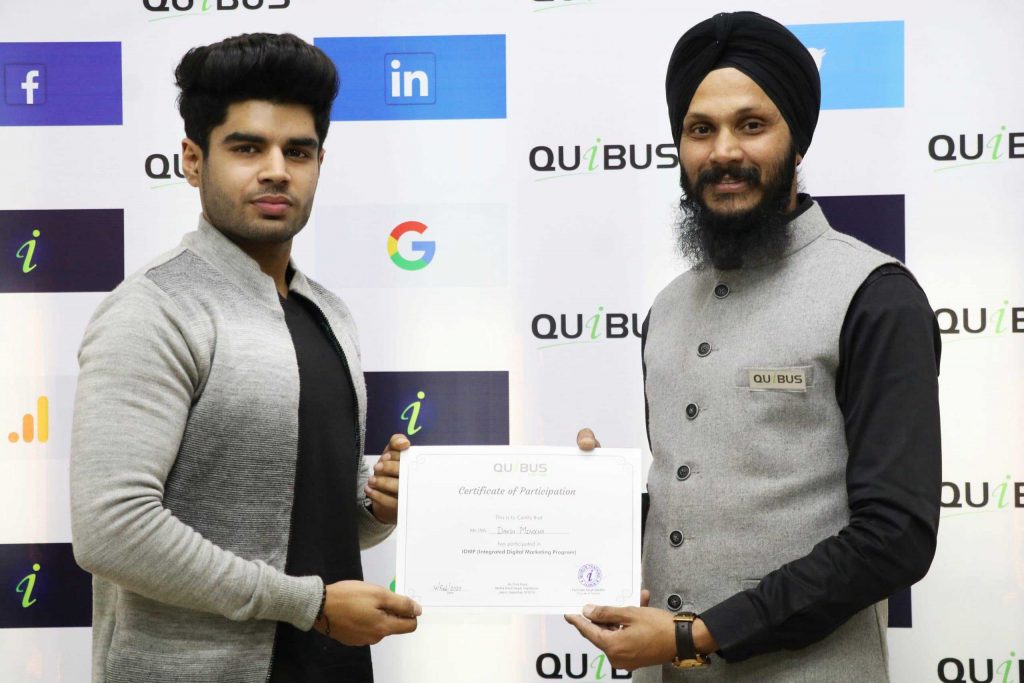 Digital Marketing Course Certificate from Quibus Trainings, jaipur