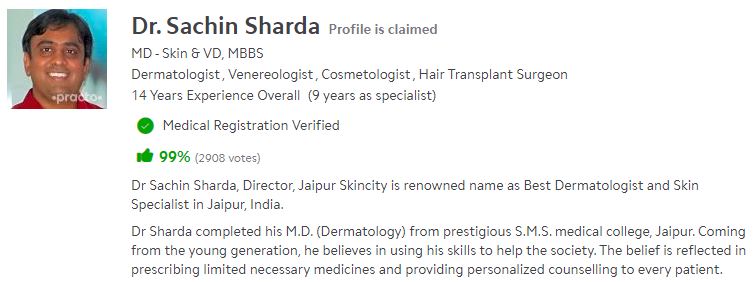 Practo profile of dermatologist in jaipur sachin sharda