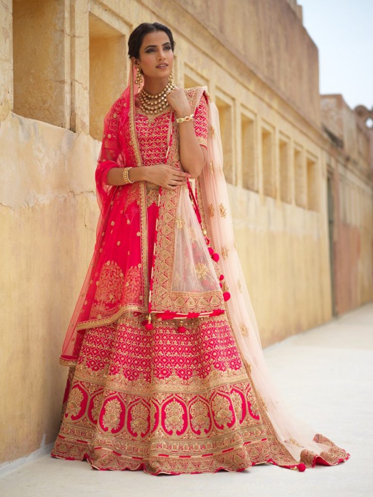 Bridal Lehenga for Wedding that give a Breathtakingly Royal Look 3 pink lehenga for bride from vasansi jaipur