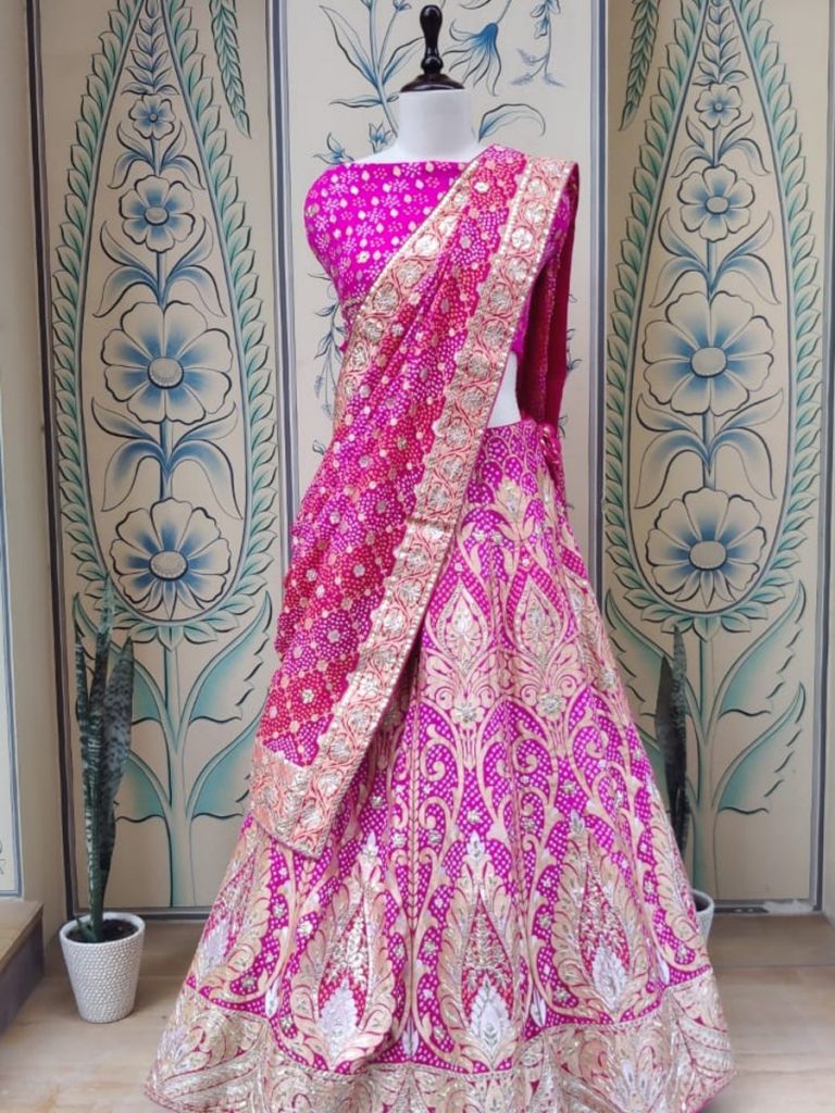 pink real zari bandhani bridal lehenga from Vasansi Jaipur