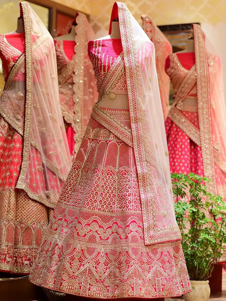 pink silk bridal lehenga from Vasansi Jaipur