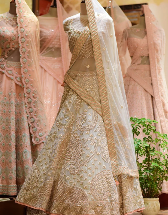 Embroidered Lehenga Choli with Organza Dupatta=Vasansi Jaipur