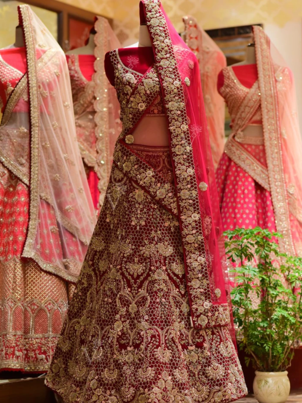 Maroon Raw Silk Bridal Lehenga-Vasansi Jaipur store