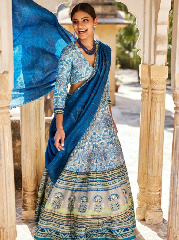 Cobalt Blue printed Lehenga CHoli Set