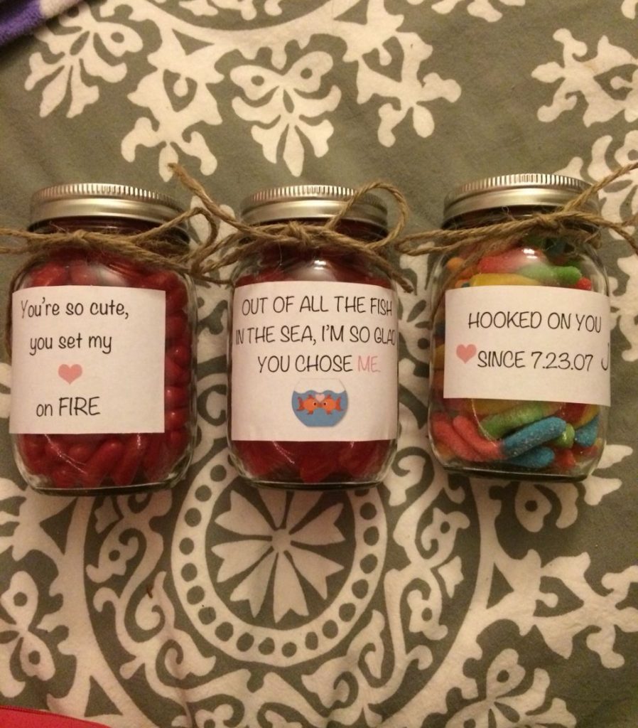 sweet jar with chocolates and messages
