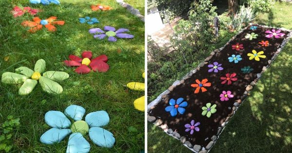 Decorate your garden with colored stones.