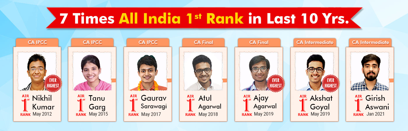 7 VSI students who got AIR 1 in the last 10 years of CA results