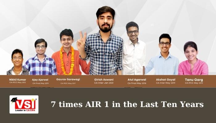 VSI Jaipur got 7 times AIR 1 in the last 10 years