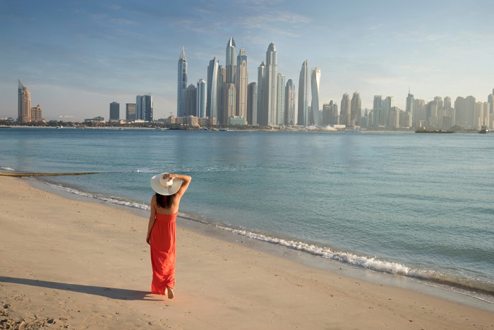 Romantic walk on Dubai marina beach
